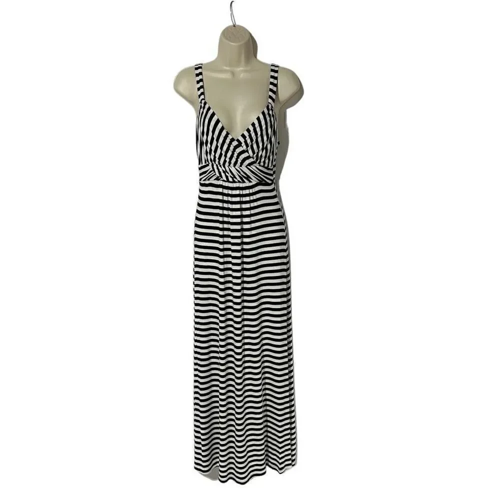 Boston Proper Women’s Black & White Stripped Maxi Dress Size XS